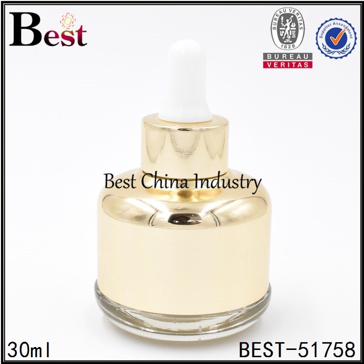 High Efficiency Factory
 gold color cosmetic glass dropper bottle for serum 30ml 1oz Wholesale to Asia