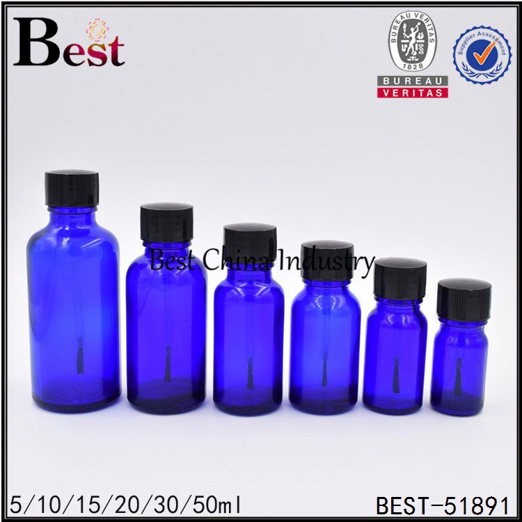 China Top 10
 blue glass bottle with black brush cap 5ml 10ml 15ml 20ml 30ml 50ml in Doha