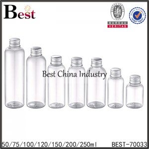 Leading Manufacturer for
 clear PET platsic bottle with reducer and silver aluminum lid 50ml 75ml 100ml 120ml 150ml 200ml 250ml Factory in Tunisia