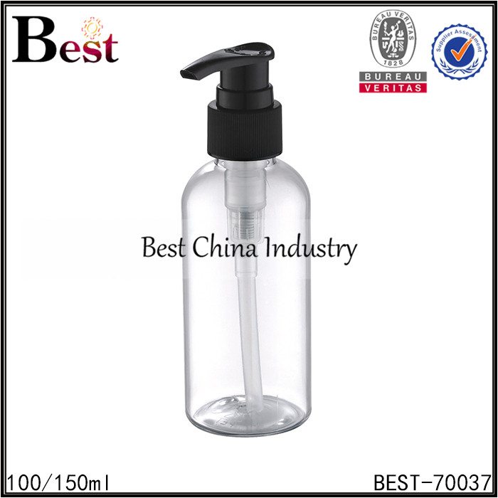 18 Years Factory
 clear PET bottle with black plastic lotion pump 100/150ml  Factory for Paris