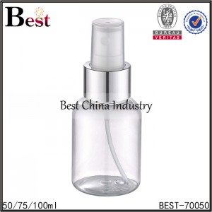 clear round PET bottle with silver aluminum sprayer 50/75/100ml