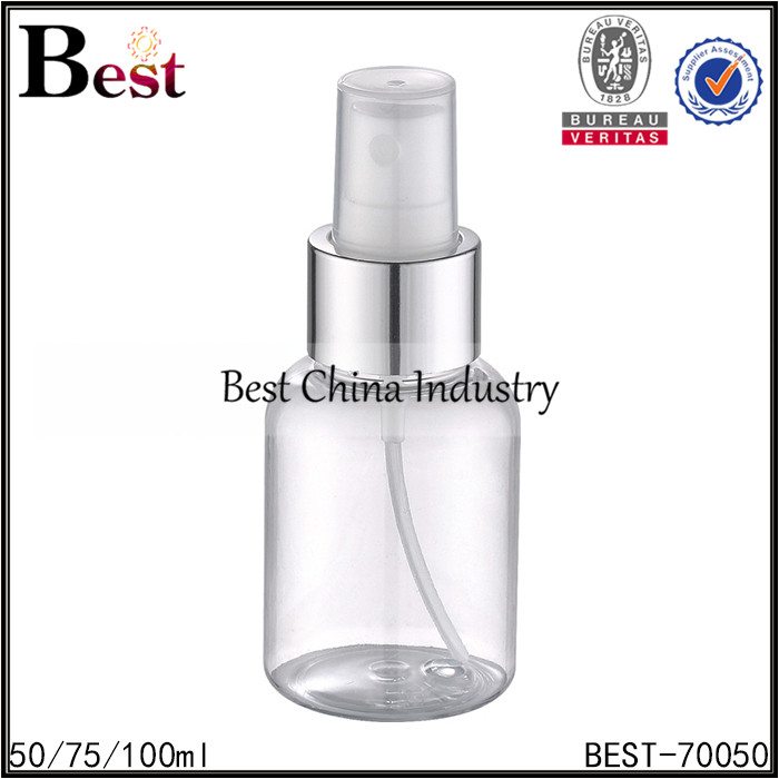 Hot sale reasonable price
 clear round PET bottle with silver aluminum sprayer 50/75/100ml  Manufacturer in Montpellier