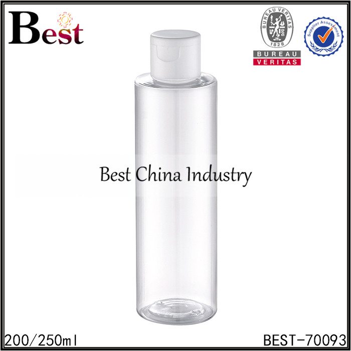 factory low price
 clear round cosmetic PET bottle with flip top cap 200/250ml  in Madras
