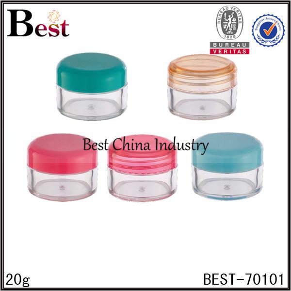 2016 Super Lowest Price
 transparent PET plastic jar with colorful cap 20g  Factory in New Zealand