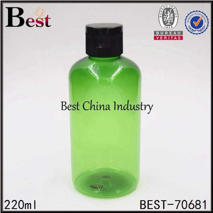 21 Years Factory
 green PET plastic bottle with black plastic flip top cap 220ml Factory in Surabaya