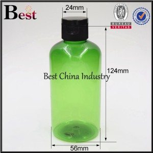 green PET plastic bottle with black plastic flip top cap 220ml