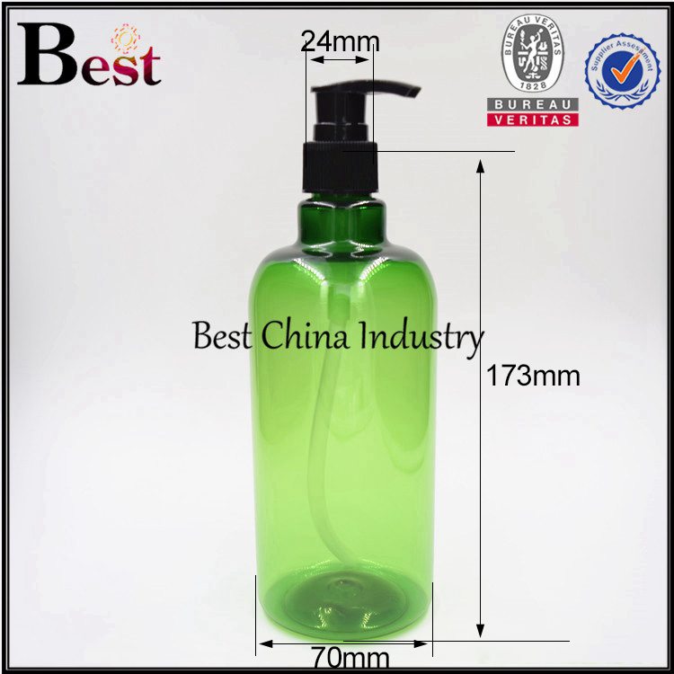 green color PET shampoo bottle with pump 500ml