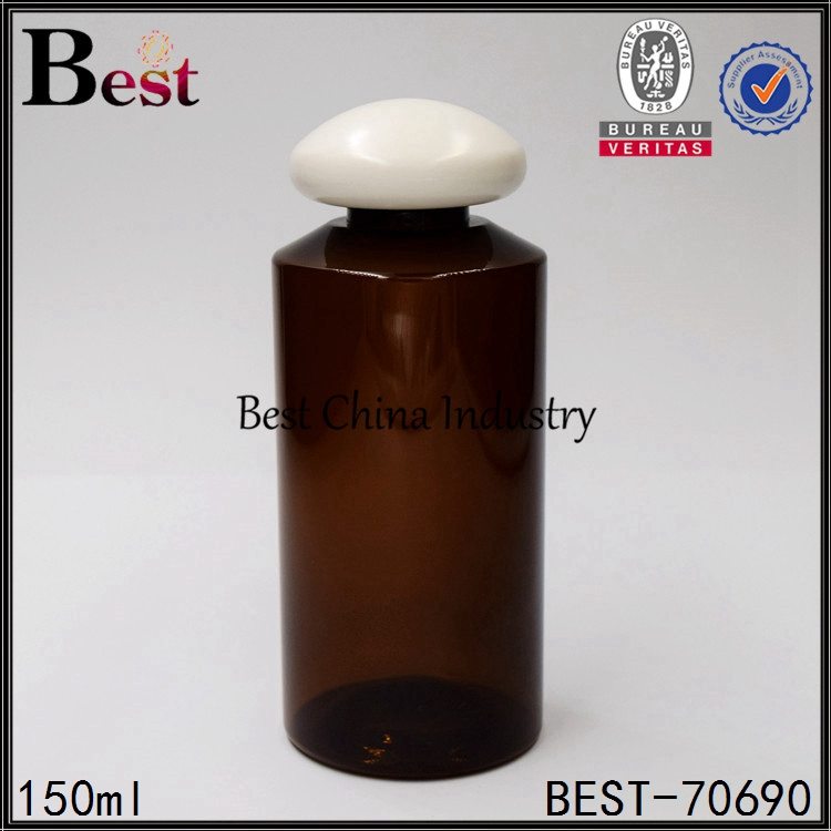 Factory best selling
 amber PET plastic bottle with mushroom cap 100ml Factory for Macedonia