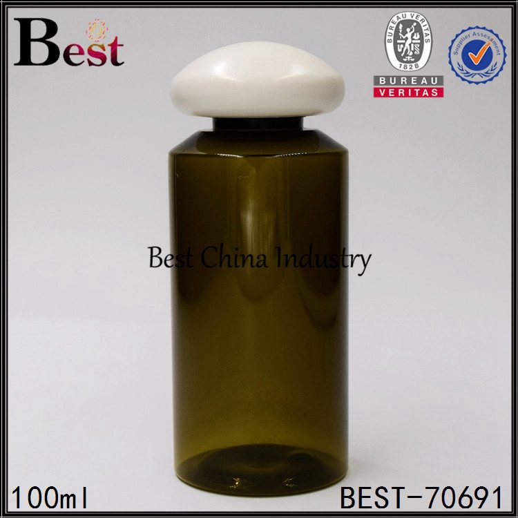 High definition wholesale
 dark green PET plastic bottle with mushroom screw cap 100ml Supply to Montreal