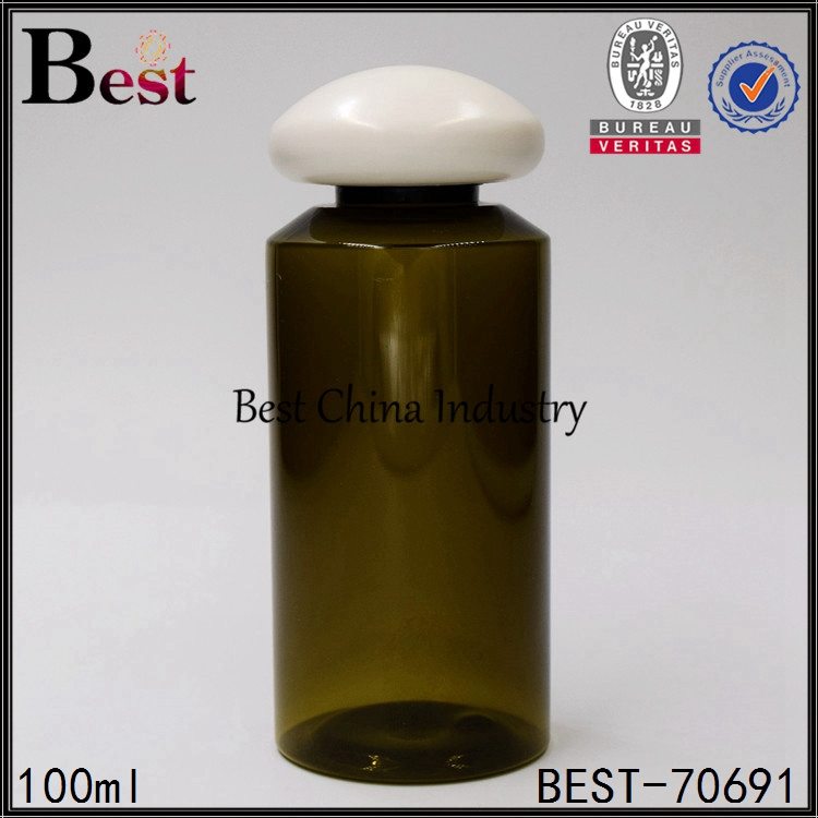 14 Years manufacturer
 dark green PET plastic bottle with mushroom screw cap 100ml Factory for Barcelona