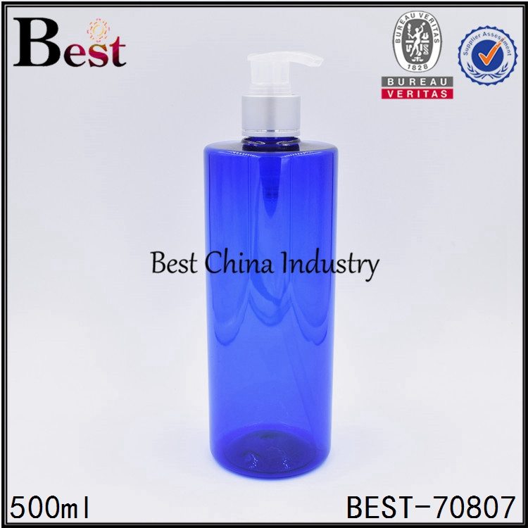 China wholesale
 blue color PET plastic shampoo bottle with pump 500ml  Manufacturer in Brisbane
