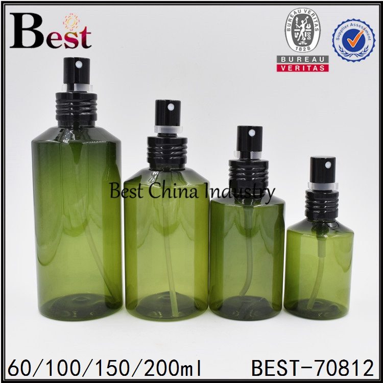 Factory directly supply
 cosmetic green color PET plastic bottle with fine mist 60/100/150/200ml Wholesale to Nicaragua