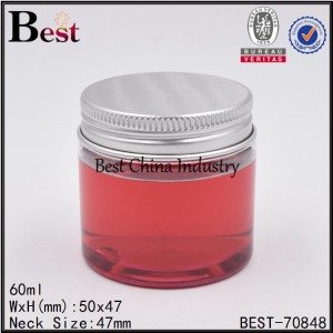 transparent PET plastic jar with aluminum screw cap 60ml