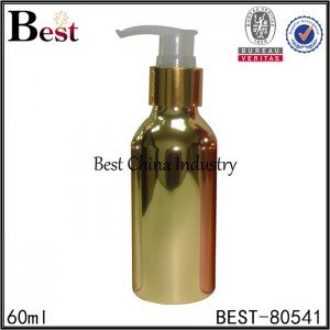 botol aluminium emas kosmetik dengan pompa lotion 60ml