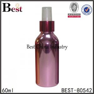 kosmetik botol aluminium ungu berkilat dengan sprayer 60ml