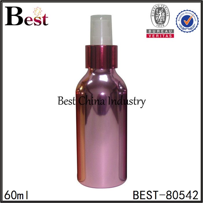 Hot-selling attractive
 cosmetic shiny purple aluminum bottle with sprayer 60ml Wholesale to Latvia