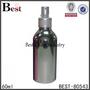 shiny silver cosmetic aluminum bottle with fine sprayer 60ml
