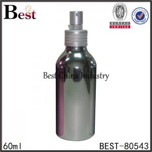 plata brillante botella de aluminio cosmético con 60 ml pulverizador fino