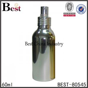 shiny silver cosmetic aluminum bottle with sprayer 60ml