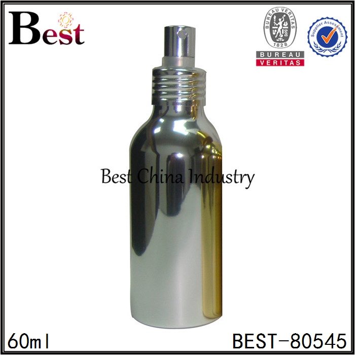2017 wholesale price 
 shiny silver cosmetic aluminum bottle with sprayer 60ml in Moscow
