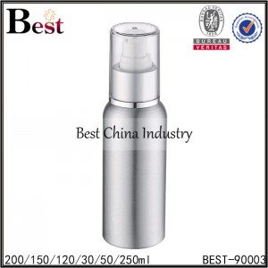 silver aluminum bottle with lotion pump and cap 30/50/120/150/200/250ml