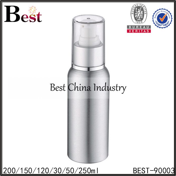 7 Years manufacturer
 silver aluminum bottle with lotion pump and cap 30/50/120/150/200/250ml Factory from Cologne
