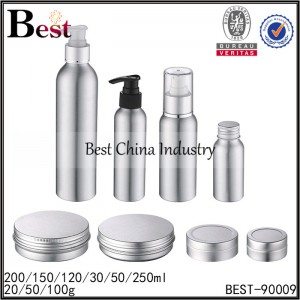 6 Years Factory
 silver aluminum pump bottle, aluminum jar with screw cap 30/50/120/150/200/250ml in New Zealand