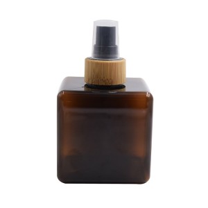 250ml square cosmetic plastic bottle with bamboo pump
