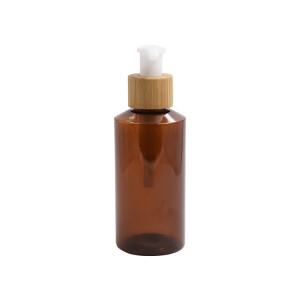 amber pet plastic bottle with bamboo pump