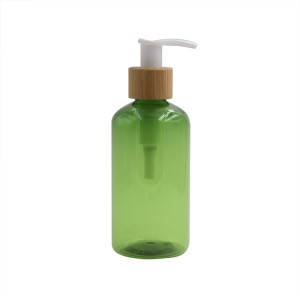 150ml green cosmetic plastic bottle with bamboo pump