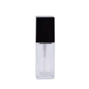 20ml 30ml 40ml clear foundation packaging square glass lotion pump bottle with black lid