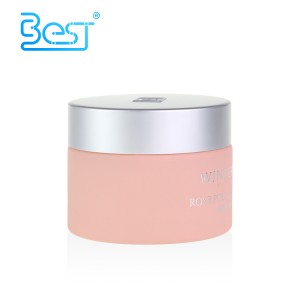 50g pink frosted glass cream jar with embossed lid