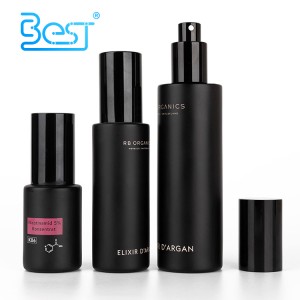 matte black glass bottle with black mist sprayer