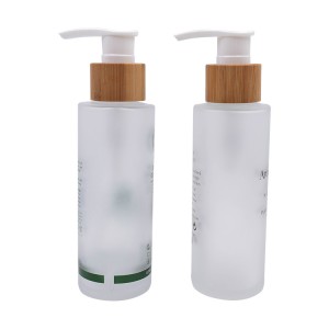 frosted glass lotion bottle with bamboo pump