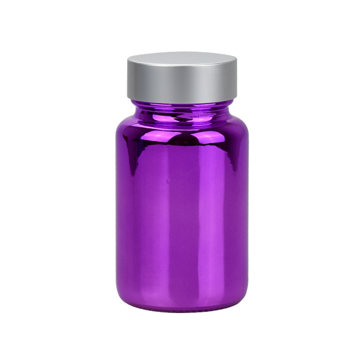 100ml electroplate purple pharmaceutical glass pill bottle for tablet