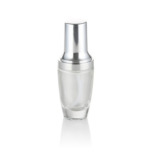 Luxury 20ml 30ml 50ml 100ml clear glass silver pump bottle for serum
