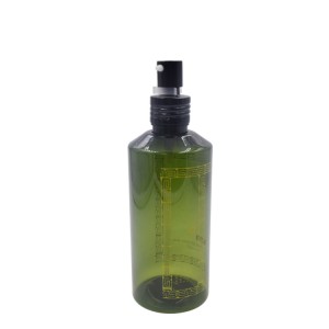 green plastic bottle with aluminum pump